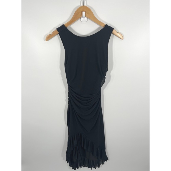 Dresses & Skirts - Womens Midi Dress XS Black Chic Minimalist Formal Ruffle Ruched High Low Stretch